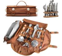 Bolsa de Viaje para Barman, Regalo 2025 para Barman Novel, Juego Profesional de 20 Herramientas de Barra Plateadas con Bolsa Portátil y Correa para el Hombro para Barmans Experimentados Coffee