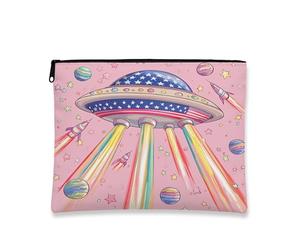 Bolsa de viaje para cosméticos, organizador de festivales retro de surf rosa, bolsa portátil pequeña de lona con cremallera para mujer, bolsa de aseo para el cuidado de la piel de gala de temporada