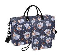 Bolsa de viaje para equipaje, bolsa de deporte multifuncional, bolsa de aseo personal con bolsa de aseo para senderismo, deportes, ovejas sobre fondo azul, Oveja sobre fondo azul, 1 Size