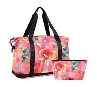 Bolsa de viaje para equipaje, bolsa de gimnasio con puerto para yoga, gran capacidad, Acuarela rosa de dibujos animados Hot Peach
