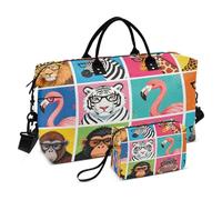 Bolsa de viaje para equipaje de fin de semana con bolsa de aseo para viajes, juego de 2 piezas con diseño de animales salvajes y divertidos