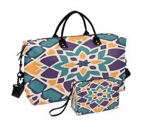 Bolsa de viaje para fin de semana, bolsa de gimnasio con patrón geométrico simétrico, bolsa de mano para llevar durante la noche con bolsa de aseo para avión, viajes, gimnasio, yoga, Geométrico