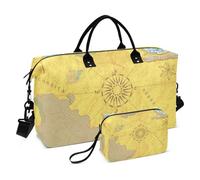 Bolsa de viaje para fin de semana, bolsa de viaje con bolsa de aseo para viajes, de gran capacidad, color amarillo, Yellow Vintage Nautical Treasure Hunt, 1 size