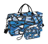 Bolsa de viaje para fin de semana, bolsa de viaje para gimnasio, azul y blanco, patrón geométrico de fragmentos, bolsa de mano con bolsa de aseo para avión, viajes, gimnasio, yoga, Fragmentos