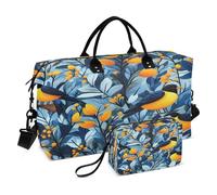 Bolsa de viaje para fin de semana, bolsa de viaje para gimnasio, diseño de hojas de pájaro, bolsa de mano con bolsa de aseo para avión, viajes, gimnasio, yoga, Hoja de pájaro con flores, Talla única