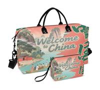 Bolsa de viaje para fin de semana con correa ajustable para viajes en avión, plegable, bienvenido a China Scenery Culture