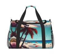 Bolsa de viaje para fin de semana con estampado de paisaje de playa, bolsa de viaje para mujeres y hombres, bolsa de equipaje de mano, Black, Talla única