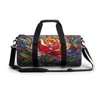 Bolsa de viaje para gimnasio con vidrieras y rosas, color rojo, para mujeres y hombres, bolsa de lona cilíndrica, bolsa de deporte con correa para el hombro