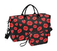 Bolsa de viaje para gimnasio, multifuncional, para fin de semana, con correa ajustable, para senderismo, labios, beso, corazón, amor, rojo, Lips Kiss Heart Pattern Love Red, 1 Size