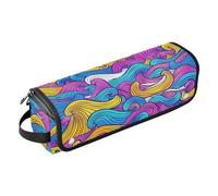 Bolsa de viaje para herramientas para el cabello para mujer con almohadilla resistente al calor, impermeable, rizador, secador de pelo, líneas de ondas coloridas, dibujadas a mano, estilo garabato