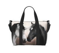 Bolsa de viaje para hombre, bolsa de gimnasio, bolsa de equipaje de caballos blancos y negros con correa para el hombro, bolsa de gimnasio grande para mujer, bolsa de fin de semana, bolsa de