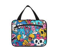 Bolsa de viaje para hombre con diseño de graffiti de monstruo azul de dibujos animados con gancho, bolsa de maquillaje multifuncional para coche, para papá, hotel, estuches para maquillaje, L