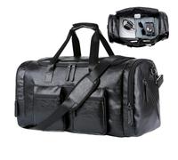 Bolsa de viaje para hombre, grande, portátil, vintage, correa ajustable, bolsa de mano para fin de semana, gimnasio, viajes, vacaciones, negocios, zapatos, ropa, artículos de aseo, NEGRO, Ver