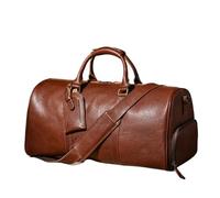 Bolsa de viaje para hombre, piel auténtica, bolsa de equipaje de lujo para mujer, bolsa de viaje para fin de semana, bolso de viaje vintage para gimnasio, Un solo color, Brown