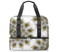 Bolsa de viaje para hombres, mujeres, niñas, niños, 21 L, bolsa de fin de semana, bolsa de deporte separada, bolsa de gimnasio, viajes, bolsa de fin de semana, mandala de plumas de pavo real, color,