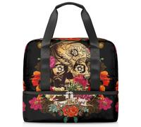 Bolsa de viaje para hombres, mujeres, niñas, niños, 21 litros, bolsa de fin de semana, bolsa de deporte separada, bolsa deportiva para gimnasio, viajes, fin de semana, Día de los Muertos, calavera,