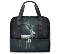 Bolsa de viaje para hombres, mujeres, niñas, niños, 21 litros, bolsa de fin de semana, bolsa de deporte separada, bolsa de gimnasio, viajes, bolsa de fin de semana, ciervo mágico 3D, color, 21L, Bolsa
