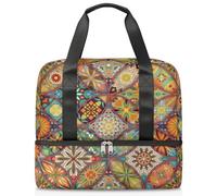 Bolsa de viaje para hombres, mujeres, niñas, niños, 21 litros, bolsa de fin de semana, bolsa de deporte separada, bolsa de gimnasio, viajes, bolsa de fin de semana, mandala floral étnica, color, 21L,