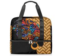 Bolsa de viaje para hombres, mujeres, niñas, niños, 21 litros, bolsa de fin de semana, bolsa deportiva separada, bolsa deportiva para gimnasio, viajes, bolsa de fin de semana, arte étnico africano,