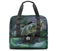 Bolsa de viaje para hombres, mujeres, niñas, niños, 21 litros, bolsa de fin de semana, bolsa deportiva separada húmeda, bolsa de gimnasio, viajes, fin de semana, tiranosaurio del bosque 3D Rex Dino,