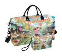 Bolsa de viaje para la noche, bolsa de transporte grande con correa ajustable para viajes en avión, impermeable, bienvenido a la cultura de paisajes de Tailandia