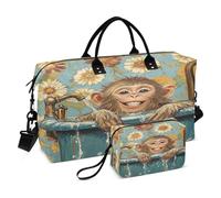 Bolsa de viaje para la noche con correa ajustable para deportes, gran capacidad, elegante, mono, macaco, bañera