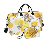 Bolsa de viaje para la noche, diseño de abeja lineal, color amarillo líquido, para fin de semana/noche con correa ajustable, bolsa de gimnasio para deportes, senderismo, gran capacidad, Linear Bee