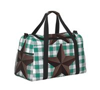 Bolsa de viaje para llevar debajo del asiento, para llevar debajo del asiento, para mujeres y hombres, diseño de estrellas del oeste de Texas, color verde y blanco a cuadros
