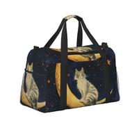 Bolsa de viaje para llevar debajo del asiento, para mujer y hombre, gato sentado en la luna creciente