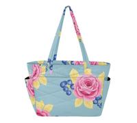 Bolsa de viaje para mujer con diseño de mariposas y flores, color azul