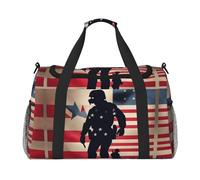 Bolsa de viaje para mujer con estampado patriótico de soldados militares estadounidenses, para fin de semana, para llevar durante la noche, gimnasio, equipaje, Negro -, Talla única
