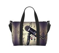 Bolsa de viaje para mujer con micrófono con nota musical, bolsa de mano grande para fin de semana, bolsa de entrenamiento de gimnasio, bolsa de hospital para mamá, Black, Talla única