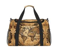 Bolsa de viaje para mujer, diseño de mapa del mundo antiguo, bolsa de viaje, para fin de semana, para llevar durante la noche, Negro -, Talla única