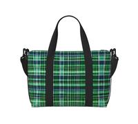 Bolsa de viaje para mujer, diseño de tartán escocés azul y verde, bolsa de mano grande para fin de semana, bolsa de entrenamiento para gimnasio, bolsa de hospital para mamá, Black, Talla única