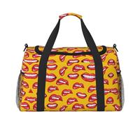 Bolsa de viaje para mujer, sonriendo y mordiendo sus labios rojos, bolsa de viaje para fin de semana, fin de semana, durante la noche, para entrenamiento, deporte, hospital