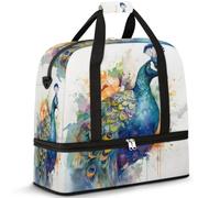 Bolsa de viaje para mujeres y hombres, acuarela, pavo real, para fin de semana, bolsas plegables para la noche, bolsa de 47 L para deportes, gimnasio, yoga, color, 47L, Organizador de bolsas