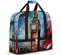 Bolsa de viaje para mujeres y hombres, acuarela, Reino Unido, Londres, Big Ben, bolsas de fin de semana, bolsas plegables separadas para mojado, 47 L, bolsa de mano para deportes, gimnasio, yoga,