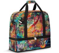 Bolsa de viaje para mujeres y hombres, arte abstracto, notas musicales, fin de semana, bolsas plegables separadas para húmedos, bolsa de mano de 47 L para deportes, gimnasio, yoga, color, 47L,