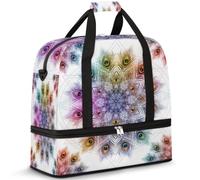 Bolsa de viaje para mujeres y hombres, arte de plumas de pavo real mandala fin de semana bolsas de noche plegable húmedo separado 47 L bolsa de mano para deportes, gimnasio yoga, color, 47L,