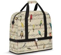 Bolsa de viaje para mujeres y hombres, con notas musicales, pájaros, fin de semana, bolsas plegables para la noche, bolsa de 47 L para deportes, gimnasio, yoga, color, 47L, Organizador de bolsas