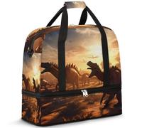 Bolsa de viaje para mujeres y hombres, diseño de dinosaurio del bosque antiguo, bolsas de fin de semana, bolsas plegables separadas para mojado, bolsa de 47 L para deportes, gimnasio, yoga, color,