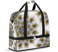 Bolsa de viaje para mujeres y hombres, diseño de mandala de plumas de pavo real, bolsas de fin de semana, plegables, húmedas, separadas, 47 L, bolsa de mano para deportes, gimnasio, yoga, color, 47L,