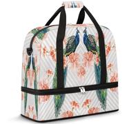 Bolsa de viaje para mujeres y hombres, diseño de pavo real, floral, pájaro, fin de semana, bolsas plegables para la noche, bolsa de 47 L para deportes, gimnasio, yoga, color, 47L, Organizador de