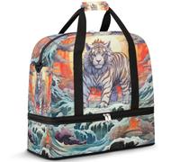 Bolsa de viaje para mujeres y hombres, estampado de tigre mítico, bolsas de fin de semana, bolsas plegables separadas para mojado, bolsa de 47 L para deportes, gimnasio, yoga, color, 47L, Organizador