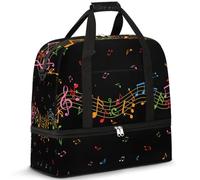 Bolsa de viaje para mujeres y hombres, notas musicales, coloridas bolsas de fin de semana para la noche, plegables y húmedas, bolsa de 47 L para deportes, gimnasio, yoga, color, 47L, Organizador de