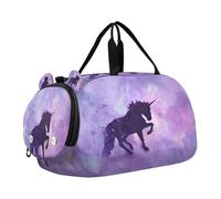 Bolsa de viaje para niños, bolsa de viaje para fin de semana, bolsa de gimnasio con compartimento para zapatos, deportes, escuela, un unicornio está solo contra el telón de fondo de una nebulosa