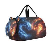 Bolsa de viaje para niños, bolsa de viaje para fin de semana, bolsa de gimnasio con compartimento para zapatos, deportes, escuela, dragones rojos y azules