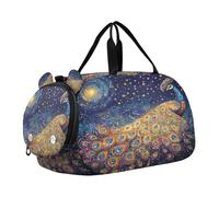 Bolsa de viaje para niños, bolsa de viaje para fin de semana, bolsa de gimnasio con compartimento para zapatos, deportes, escuela, pavo real estrellado