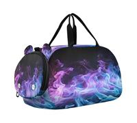 Bolsa de viaje para niños, bolsa de viaje para fin de semana, bolsa de gimnasio con compartimento para zapatos, deportes, escuela, azul y morado llama