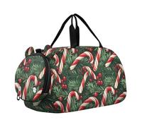 Bolsa de viaje para niños, bolsa de viaje para fin de semana, bolsa de gimnasio con compartimento para zapatos, deportes, escuela, Navidad, diseño de bastones de caramelo
